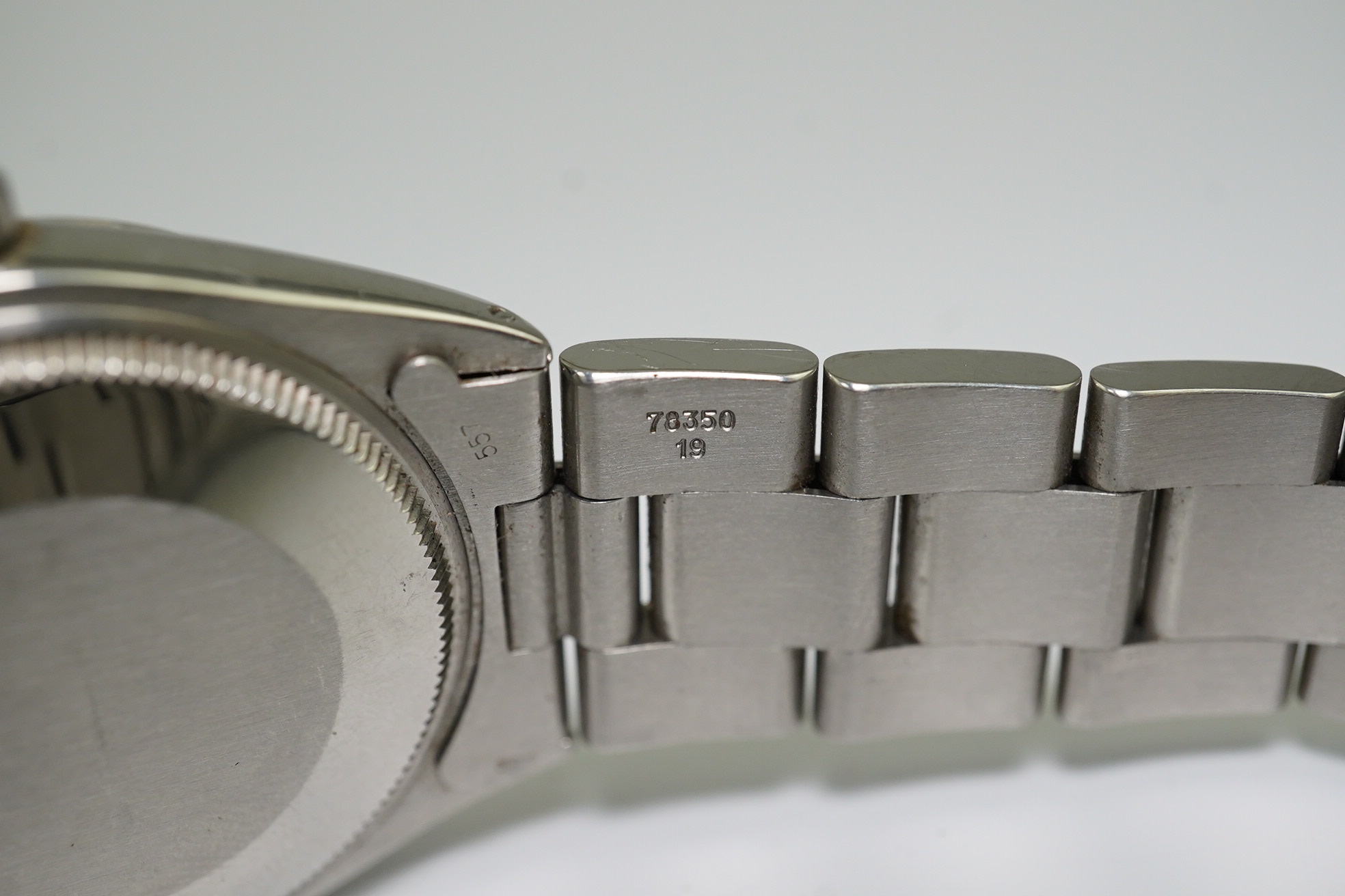 A gentleman's early 1980's stainless steel Rolex Oyster Perpetual wrist watch, on a stainless steel Rolex bracelet